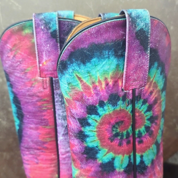 TIN HAUL "Happy Hippie" groovy rainbow tie dye leather cowgirl boots sz 6.5 EUC - Picture 6 of 16